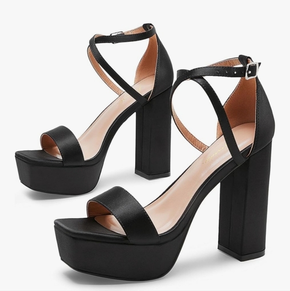 Elegant Black Platform Heels New - Picture 4 of 16